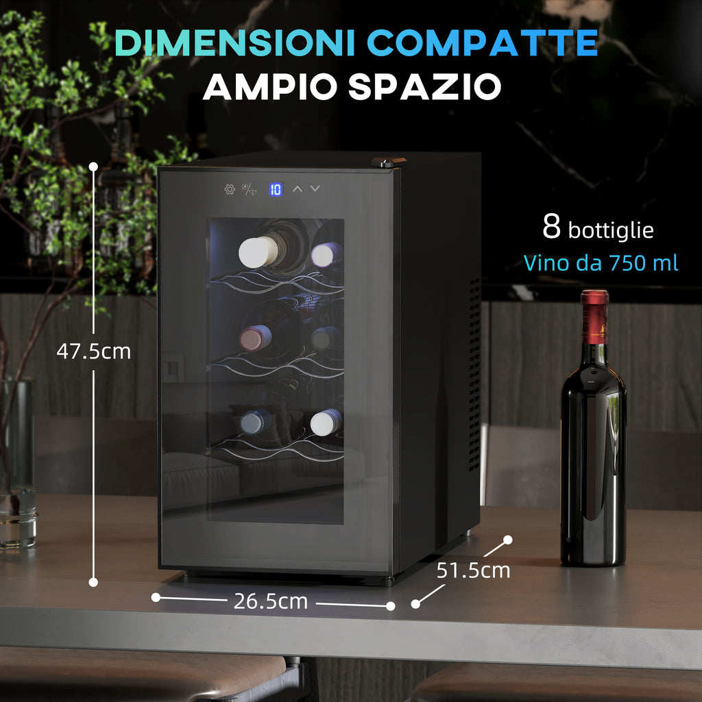 8 Bottle Wine Cooler, 21L Capacity, Touch Display and Adjustable Shelves, Black