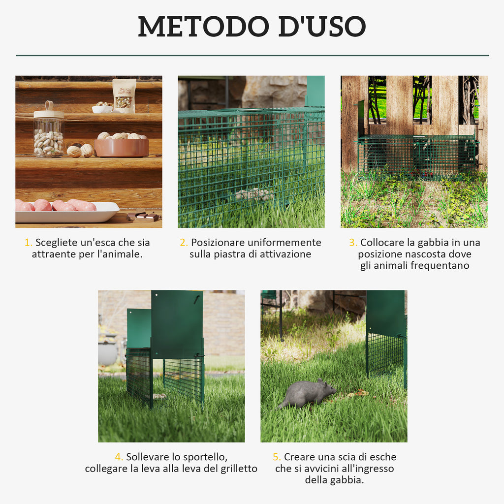Trap Cage for Small Live Animals with Double Door and Handle, 60x18x20cm, Dark Green