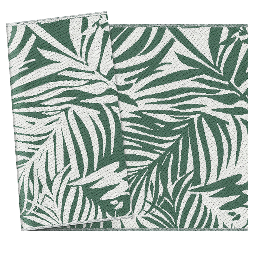 Reversible Outdoor Balcony and Terrace Rug with Leaf Pattern, 152x243 cm, Green and White