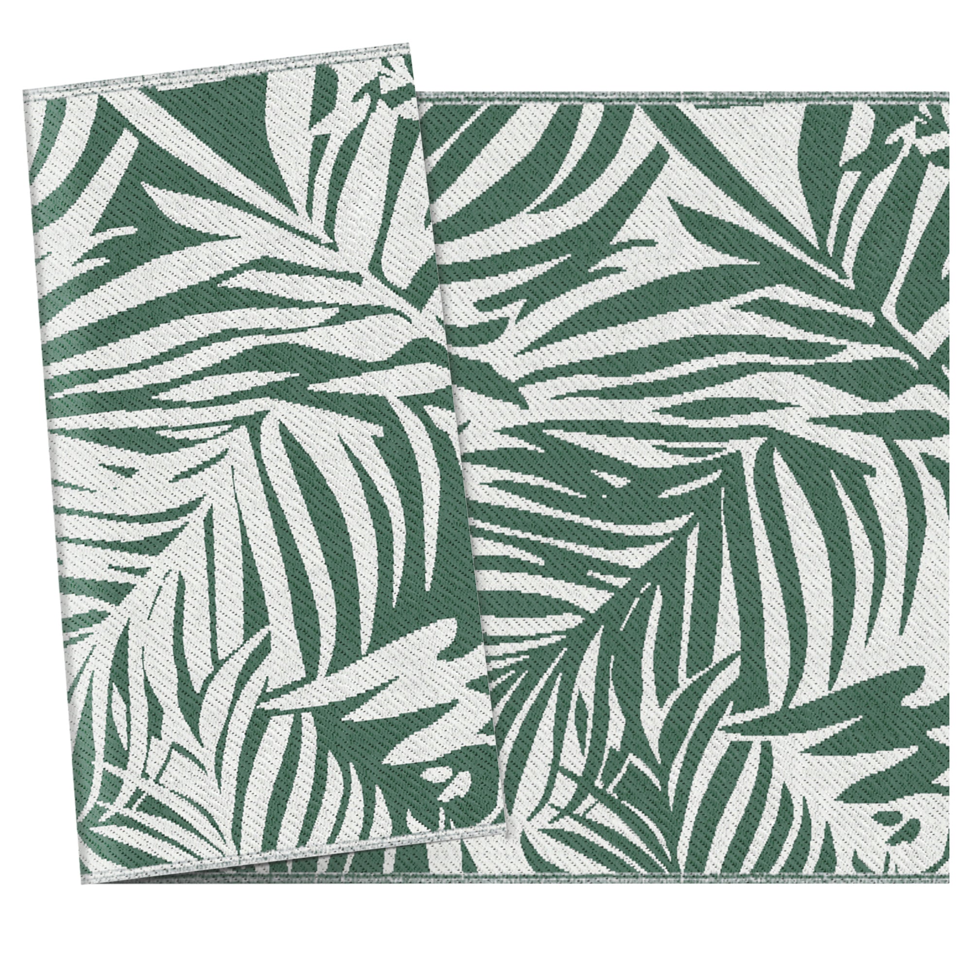 Reversible Outdoor Balcony and Terrace Rug with Leaf Pattern, 152x243 cm, Green and White