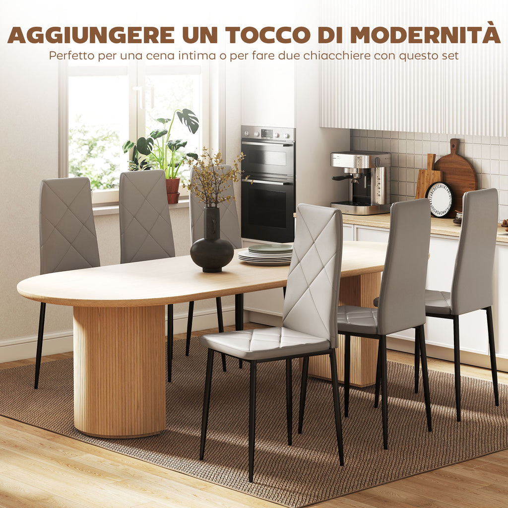 Set of 6 Modern High-Back Dining Chairs in Faux Leather and Steel, 41x50x97 cm, Grey