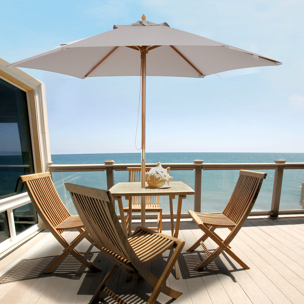Garden Umbrella with 6 Ribs in Wood and Polyester Fabric, 2.5x2.3m, Gray - Borgè