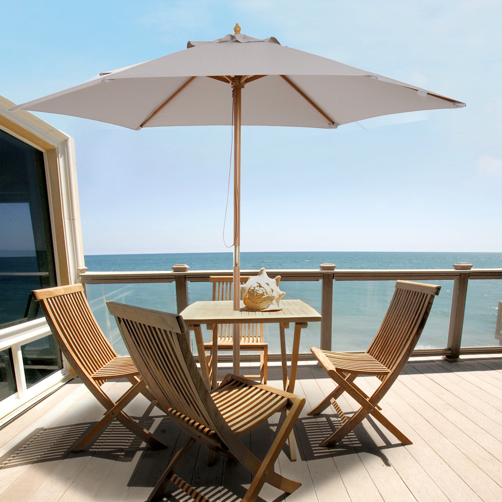 Garden Umbrella with 6 Ribs in Wood and Polyester Fabric, 2.5x2.3m, Gray - Borgè
