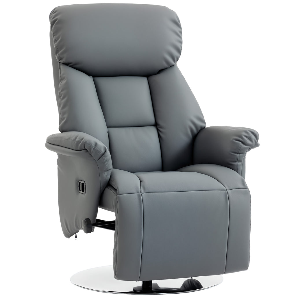 HOMCOM 130° Swivel Reclining Relaxing Chair with Footrest, Flared Armrests, Faux Leather, Grey
