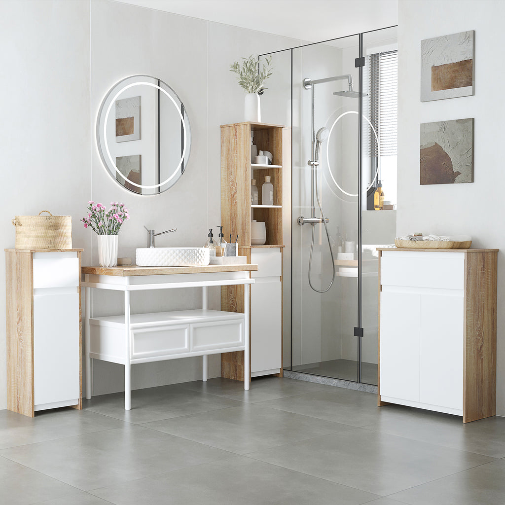 kleankin Bathroom Cabinet with Drawer and Cabinet with Internal Adjustable Shelf, in MDF, 32.6x30x90 cm - Borgè