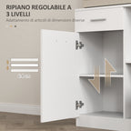 Wooden Pantry Cabinet with Drawer, 4 Cabinets and 3 Open Shelves, 80x35x180 cm, White