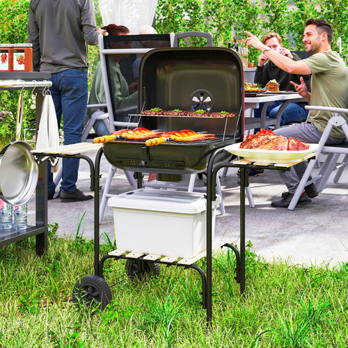 3-Tier Charcoal Barbecue with Wheels, Adjustable Air Vent Lid, Red