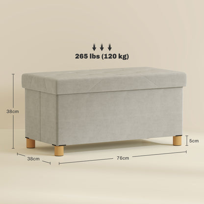 Storage Bench 67L , Padded Lid and Velvet Lining, 76x38x38cm, Cream