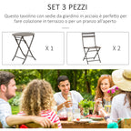 3-Piece Folding Garden Table and Chairs Set, Brown Steel, for Balcony, Terrace, Outdoor