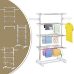 HOMCOM Vertical Folding Drying Rack in Steel and Plastic with 6 Wheels and 4 Adjustable Shelves, 142x55x172 cm - Borgè