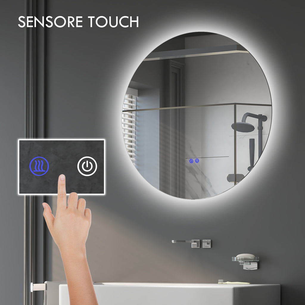 Bathroom Mirror with Adjustable LED Lights, Touch Switches and Anti-Fog Design, Ø60 cm