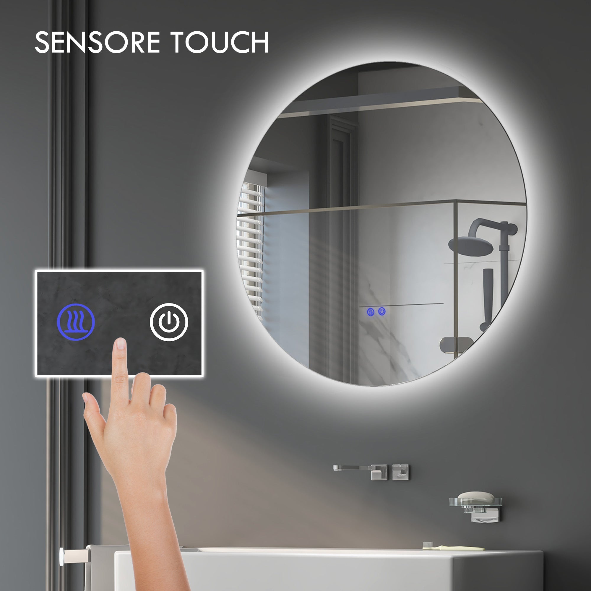 Bathroom Mirror with Adjustable LED Lights, Touch Switches and Anti-Fog Design, Ø60 cm