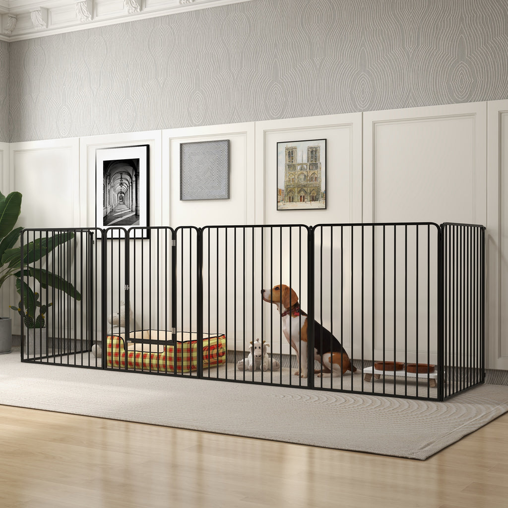 Pawhut Fence for large dogs with 6 steel modular panels, 164x83x100 cm, black - Borgè