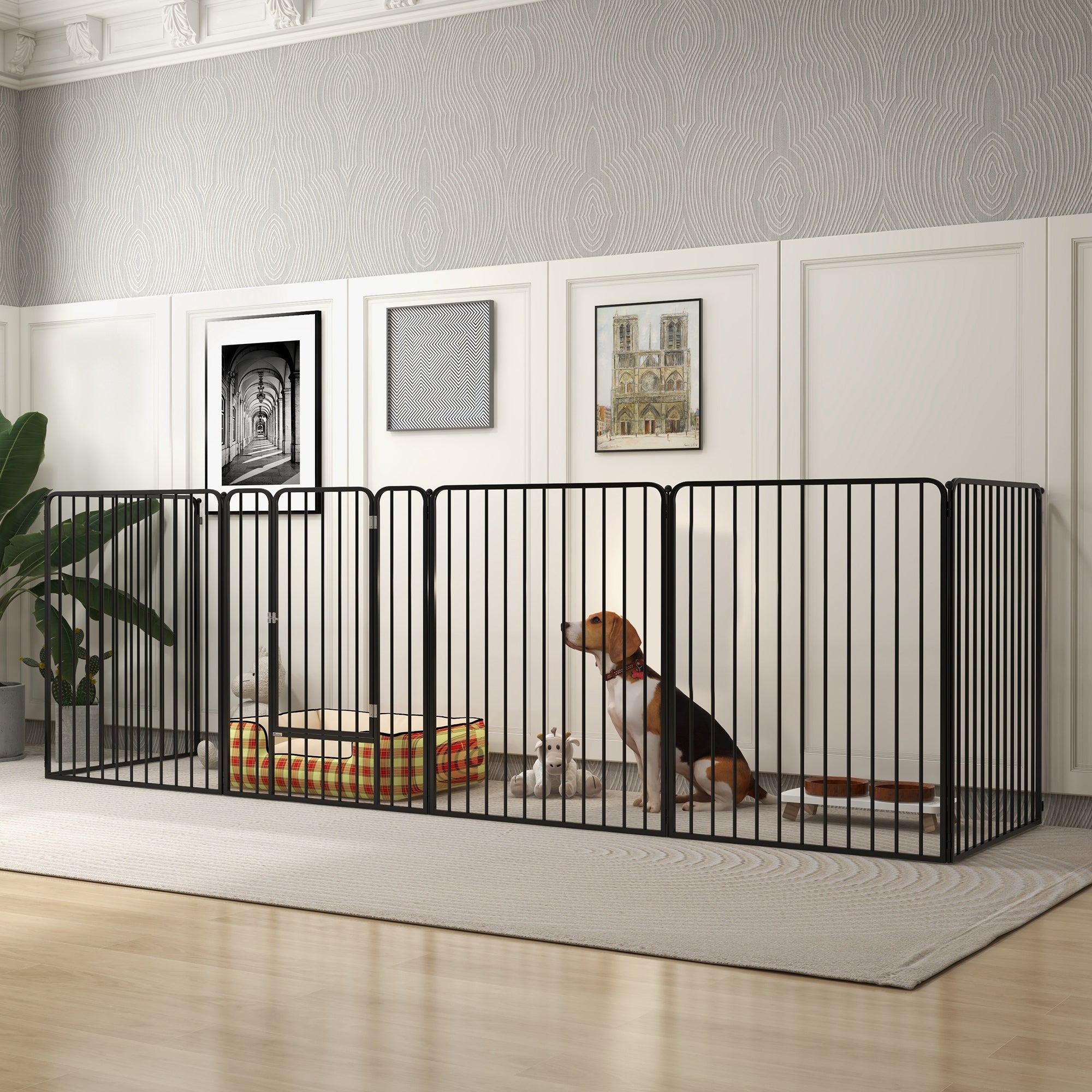Pawhut Fence for large dogs with 6 steel modular panels, 164x83x100 cm, black - Borgè