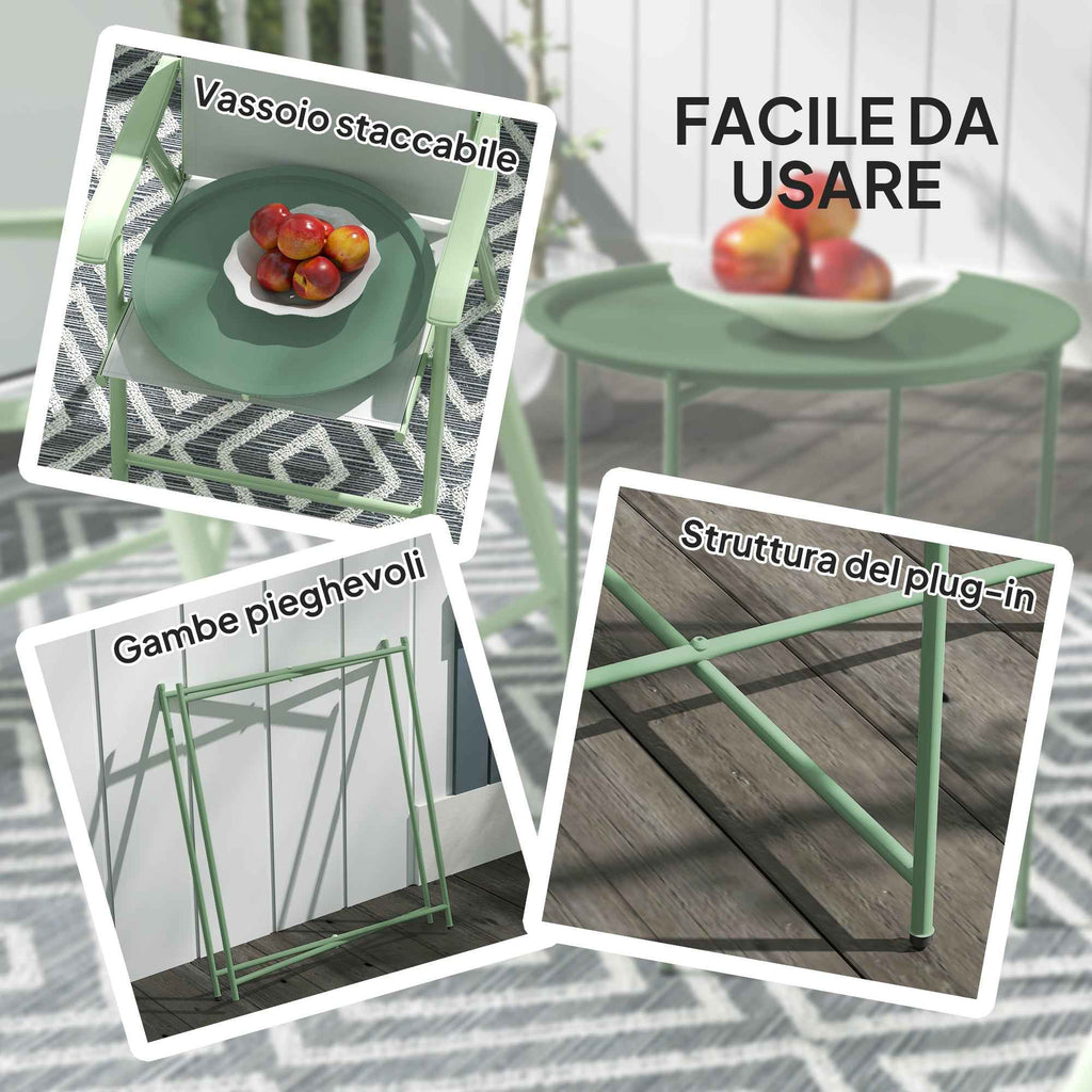Outsunny Garden Table with Removable Tray and Folding Steel Legs, Ø46x50 cm, Green