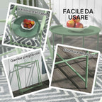 Outsunny Garden Table with Removable Tray and Folding Steel Legs, Ø46x50 cm, Green