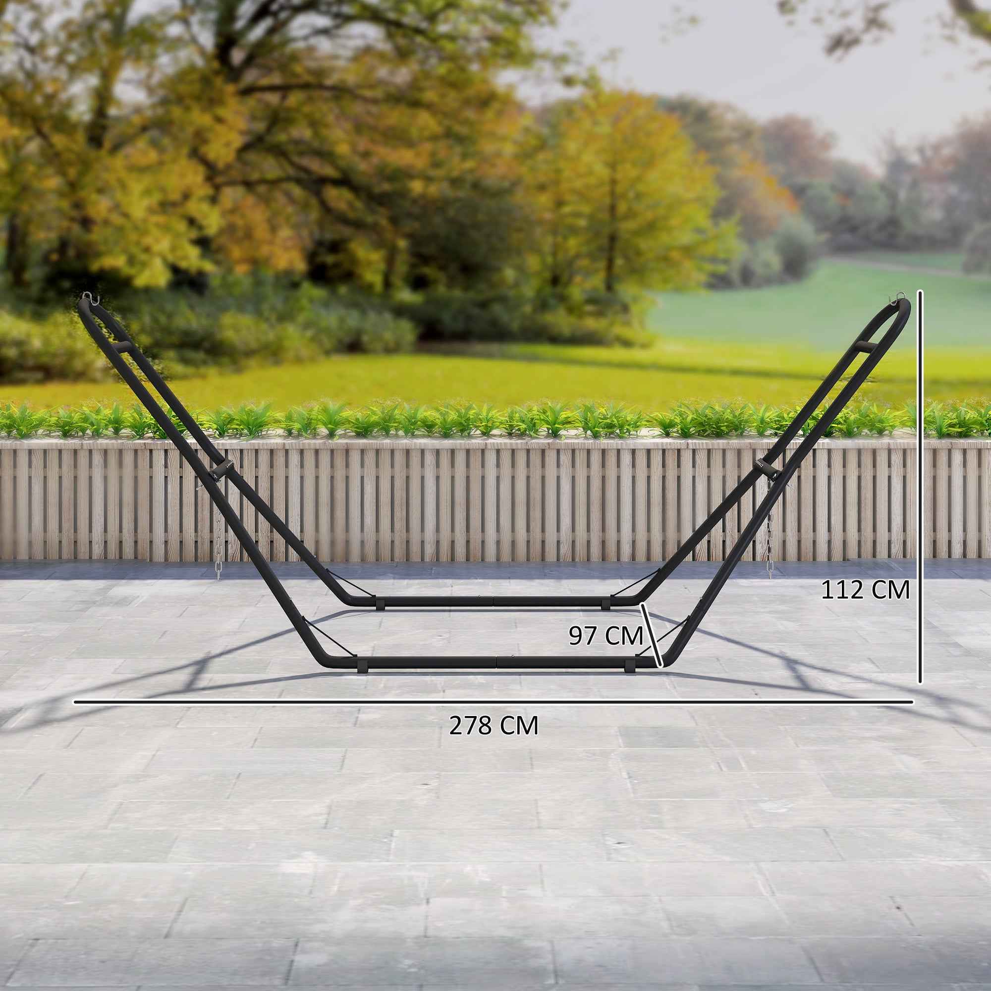 Outsunny Adjustable Non-Slip Hammock Stand with S-Hooks, Steel, 278x97x112 cm Black