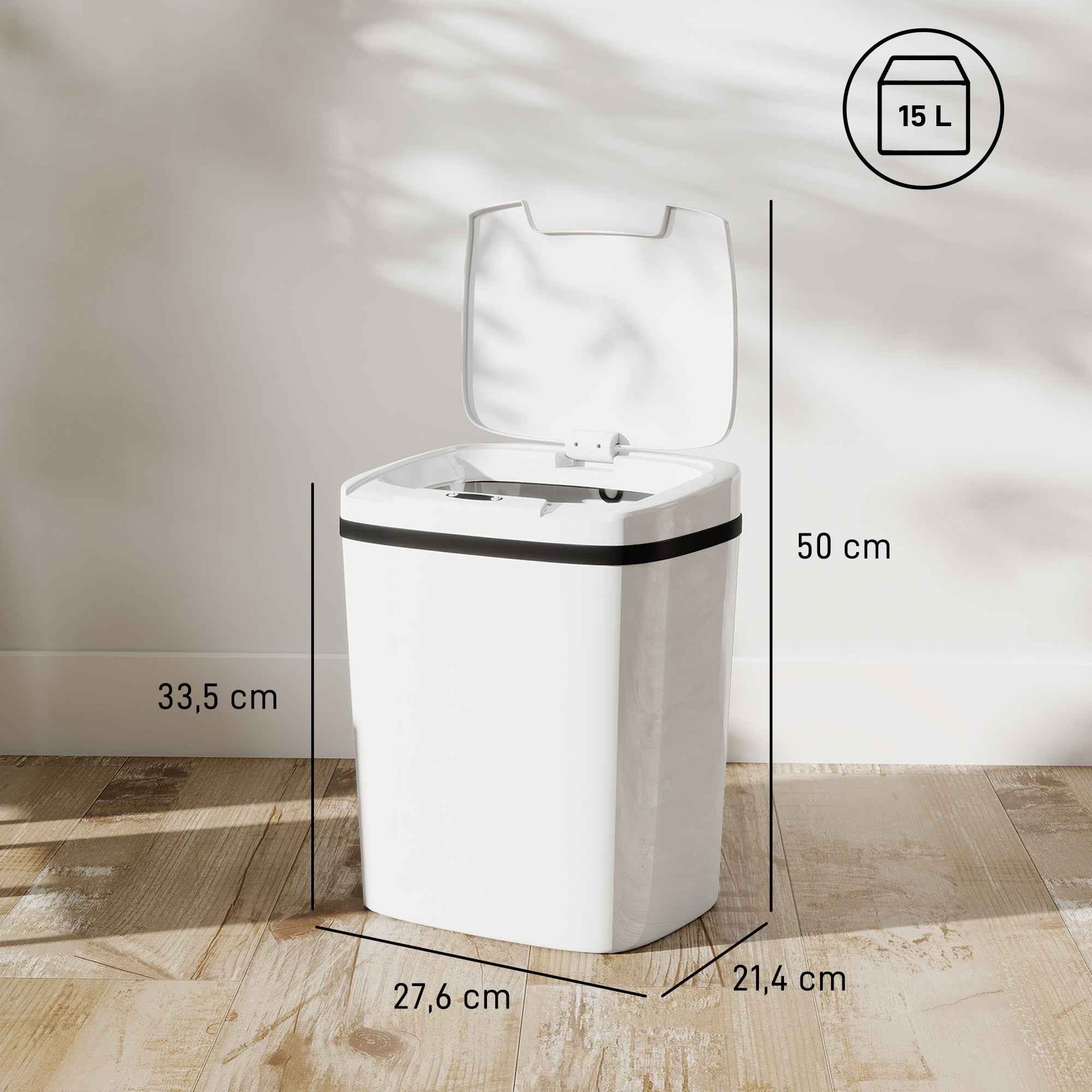 HOMCOM 15L Infrared Sensor Trash Can with 2 Opening Modes, Anti-Fingerprint Surface, Bathroom, White