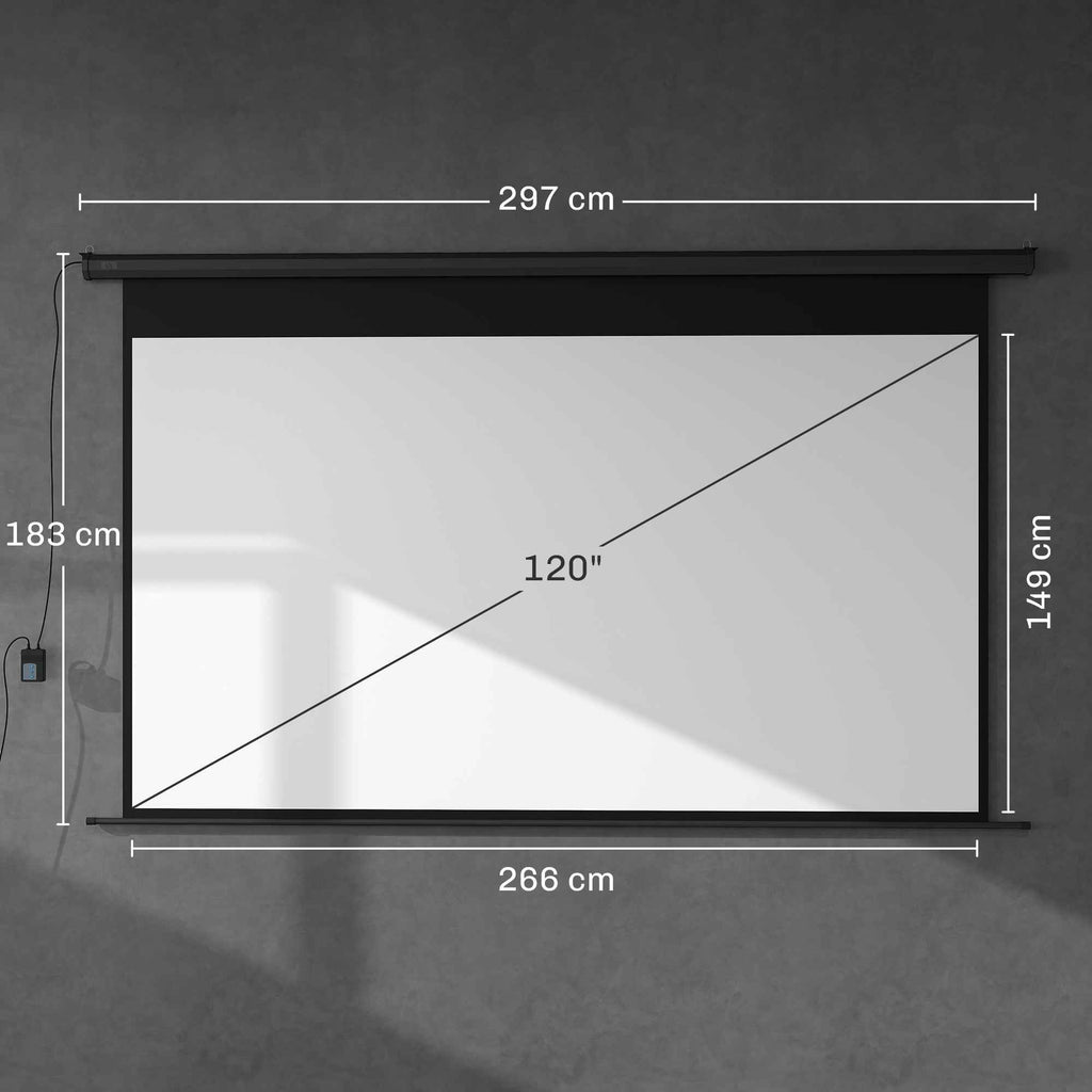 HOMCOM 120" 16:9 Motorized Projector Screen with Remote Control, Wall and Ceiling Mount, Black