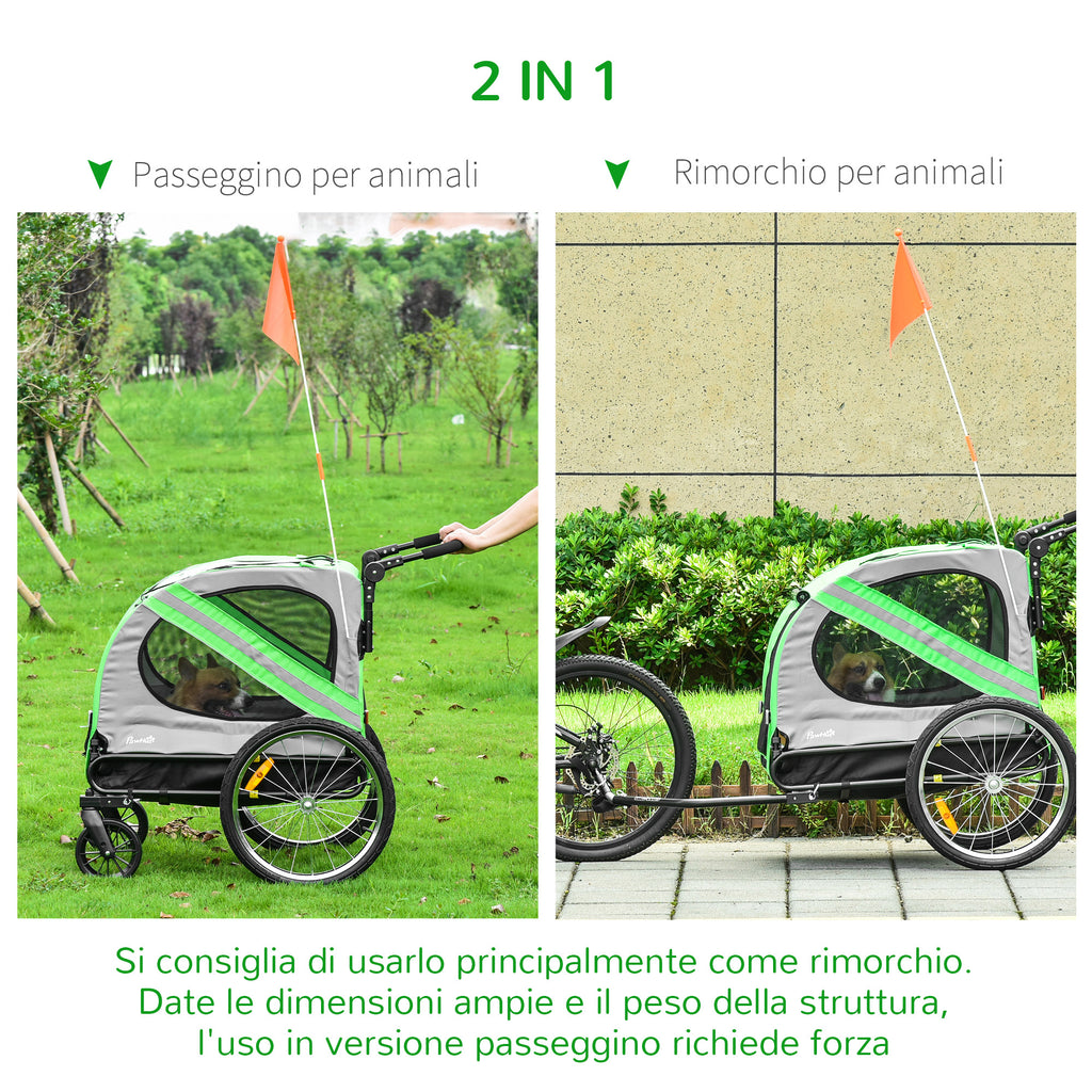 PAWHUT Bike trailer and dog stroller 2 in 1 in steel and Oxford fabric with cathi -frantic, green - Borgè
