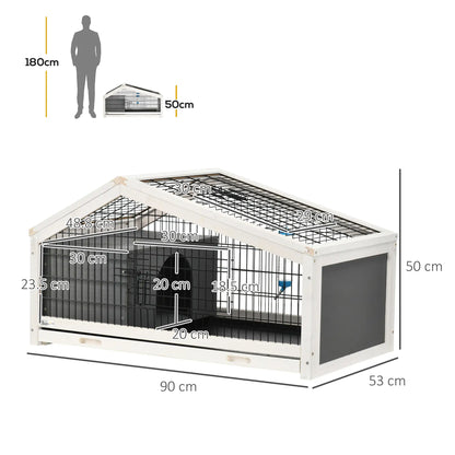 Wooden Rabbit Hutch with House and Open Area for 1 Rabbit, 90x53x50cm, Dark Grey