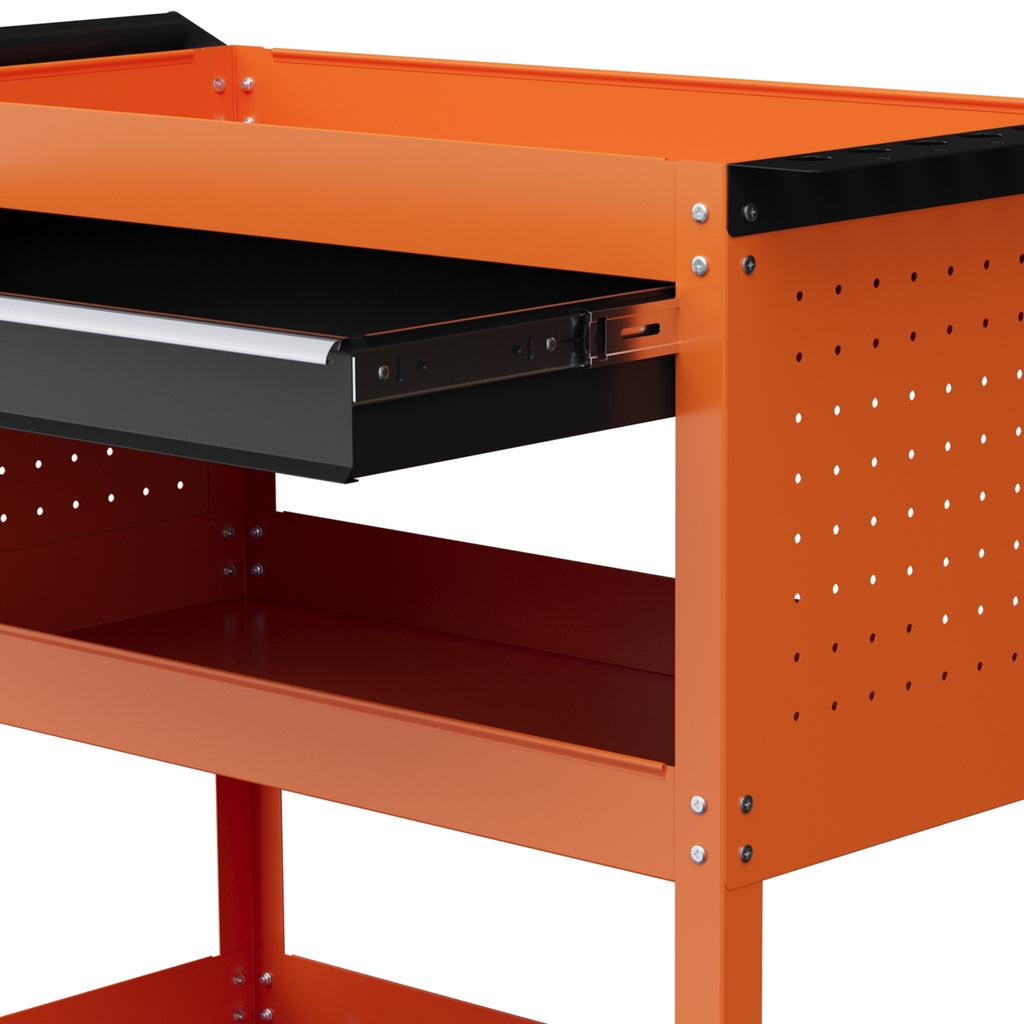 Tool Cart with Side Handle, Drawer and 3 Steel Shelves, 82x35x76 cm, Orange