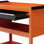 Tool Cart with Side Handle, Drawer and 3 Steel Shelves, 82x35x76 cm, Orange