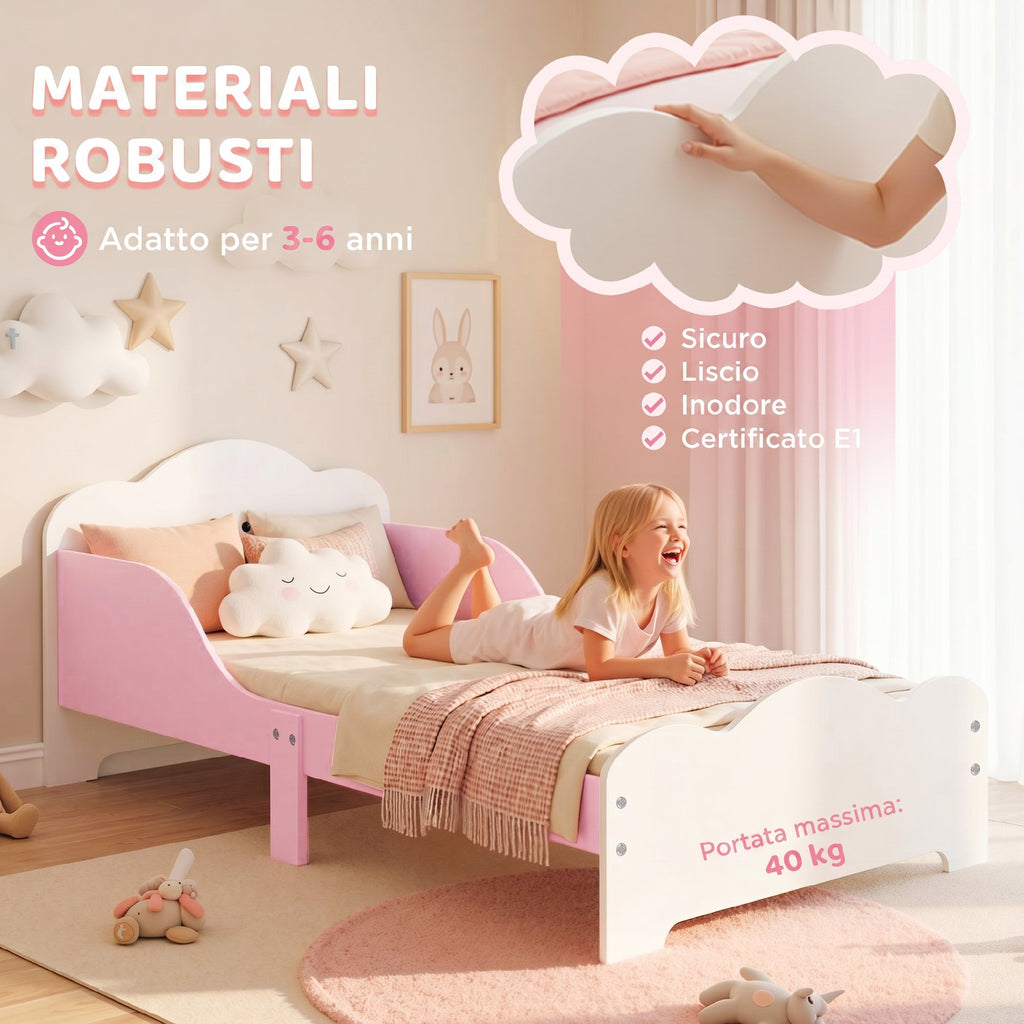 AIYAPLAY Montessori Bed for Children Ages 3-6, Wooden Bed with Raised Edges and Cute Prints, for Children's Bedroom, Pink