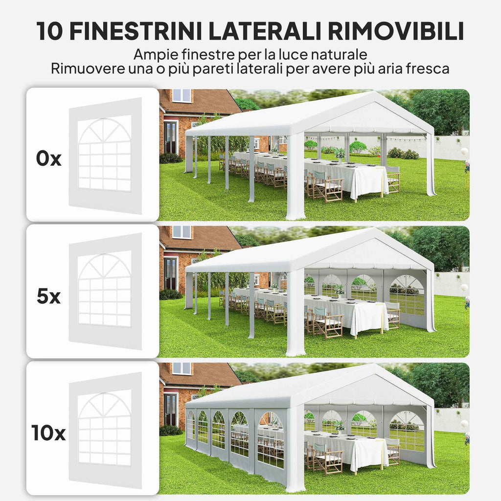 Outsunny 10x5 m Garden Tent with 10 Removable Side Walls, in PE and Galvanized Metal, White