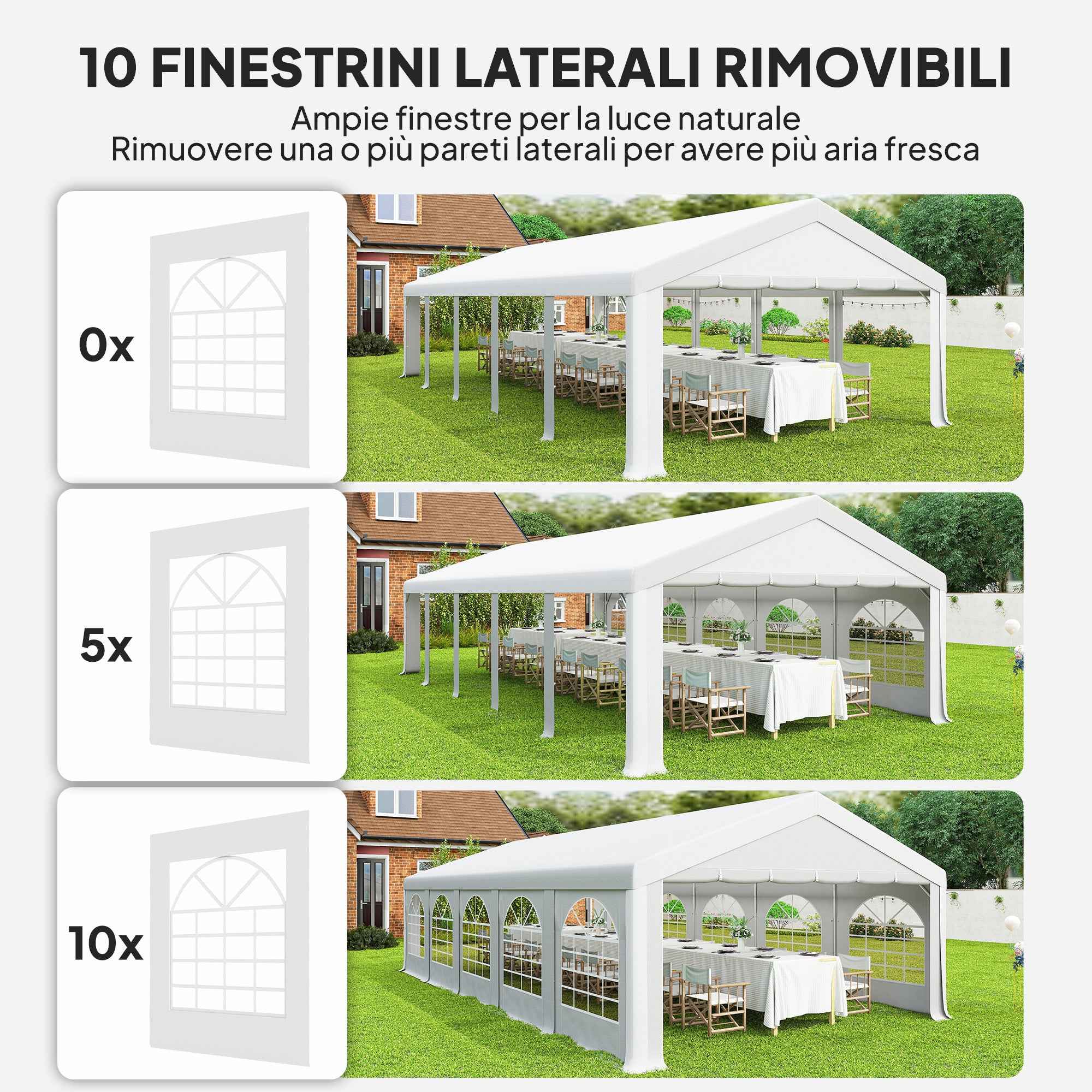 Outsunny 10x5 m Garden Tent with 10 Removable Side Walls, in PE and Galvanized Metal, White