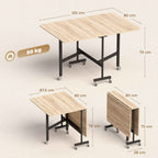 HOMCOM Folding Table for 4-6 People with 2 Drop-Leafs and Wheels with Brakes, 120x80x73 cm, Oak