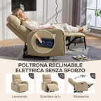 Electric Chenille Recliner Chair with Footrest, Adjustable Headrest and Sockets, 80x93x103 cm, Beige
