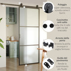 Steel Sliding Door Kit with Tracks, Stoppers and Guides, 200x40x0.6 cm, Black