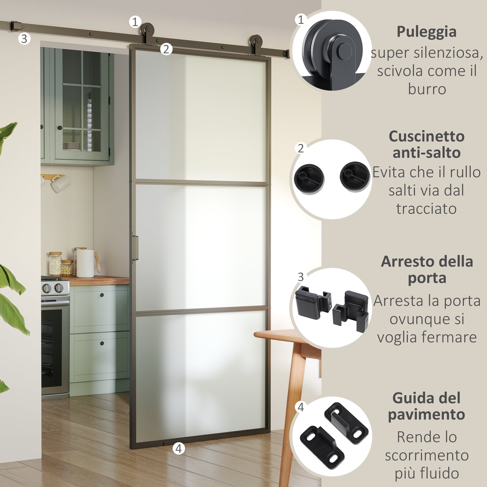 Steel Sliding Door Kit with Tracks, Stoppers and Guides, 200x40x0.6 cm, Black