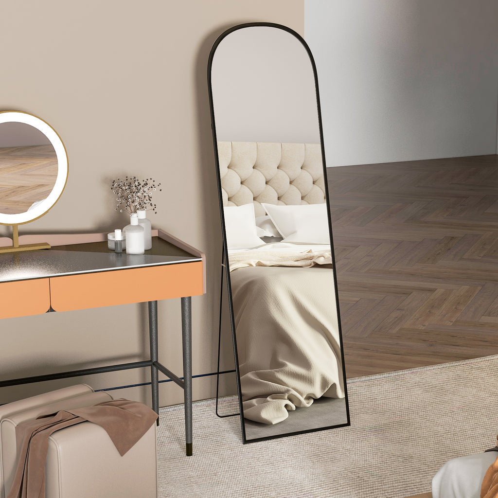 Modern Aluminum Alloy Floor and Wall Mirror with Folding Stand, 50x170 cm, Black