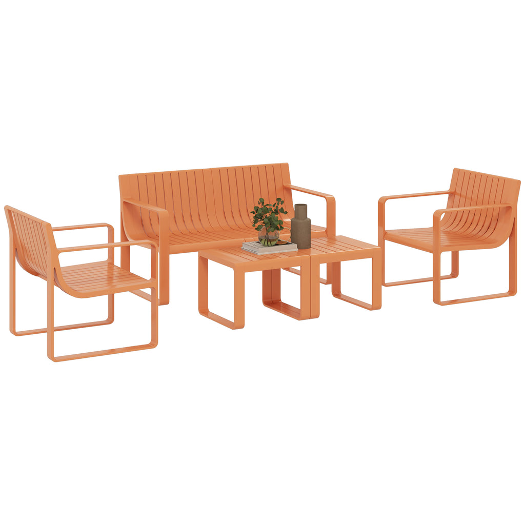 5 Piece Slatted Garden Set with Sofa, 2 Armchairs and 2 Coffee Tables in Orange Polypropylene