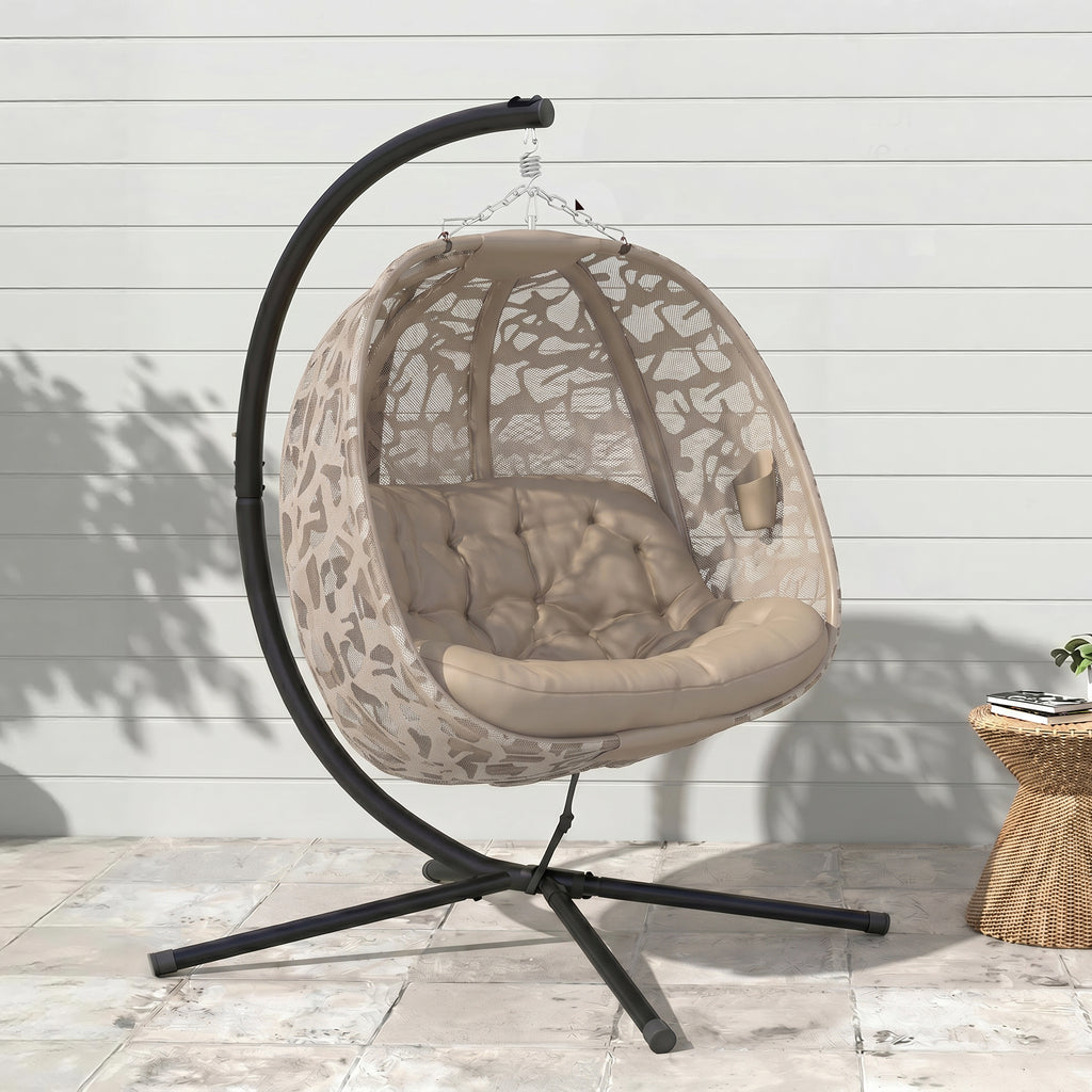 Outsunny 2-Seater Hanging Chair with 2 Pockets, 2 Cushions and Folding Basket, 126x126x176 cm