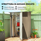 Outsunny Metal Tool Shed with Sloped Roof and Lockable Door, 142x86x189 cm, Brown
