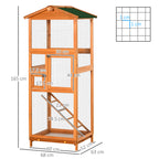 165cm Tall Outdoor Wooden Bird Cage with 2 Doors and Pull Out Tray, Orange