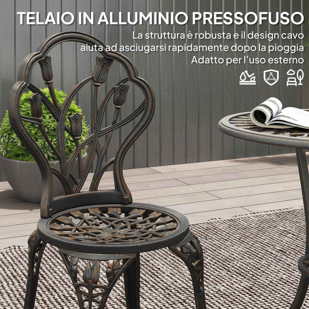 Outsunny 3-Piece Outdoor Set with 2 Garden Chairs and Round Table with Umbrella Hole, Bronze