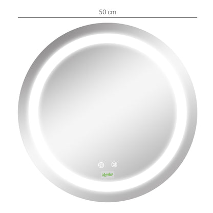 Round Bathroom Mirror with Adjustable LED Light and Anti-Fog Function, Ø50cm