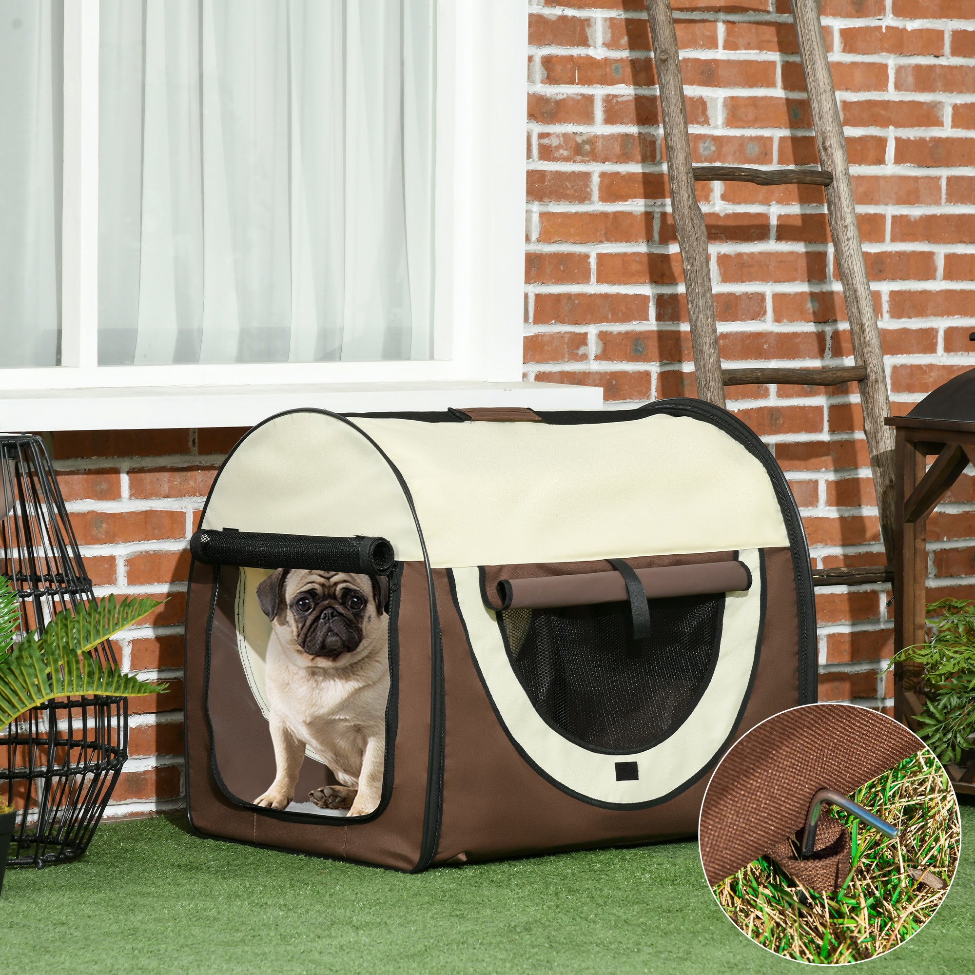 Foldable Oxford Pet Carrier with Removable Washable Cushion and Carry Bag, 70x51x59cm, Brown