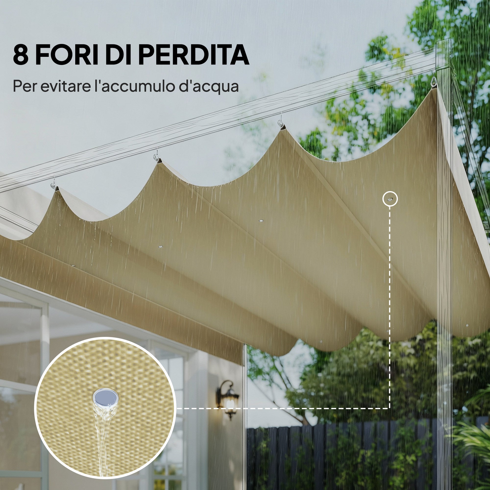 Outsunny Outdoor Pergola Cover Anti-UV in Beige Polyester with 8 Drainage Holes, 392x350 cm