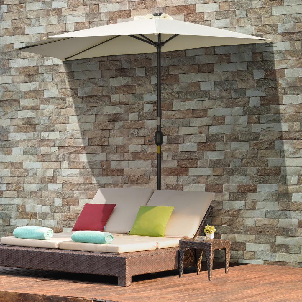 Semicircular Umbrella with Crank, 20 LED Lights and Solar Panel, 265x135x240 cm, Beige