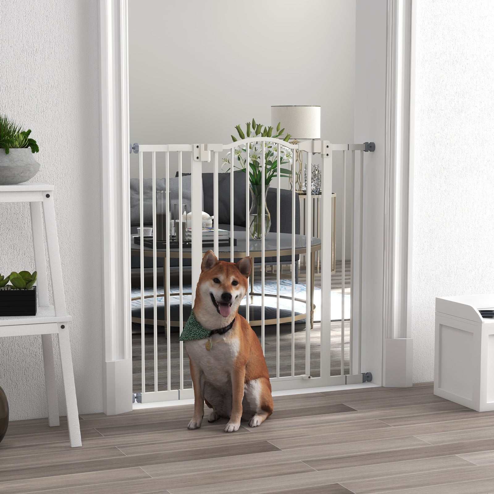 PawHut Extendable Dog Gate Without Screws Adjustable from 74-100 cm in Metal, White - Borgè