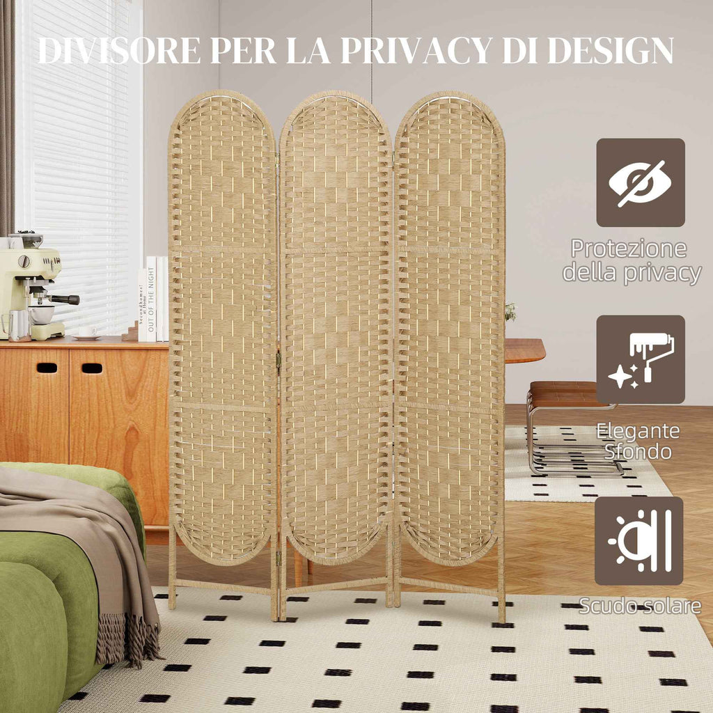 HOMCOM 3-Panel Folding Room Divider, 120x170 cm, Bohemian Style, Made of Paper and Pine Wood, Wood Color
