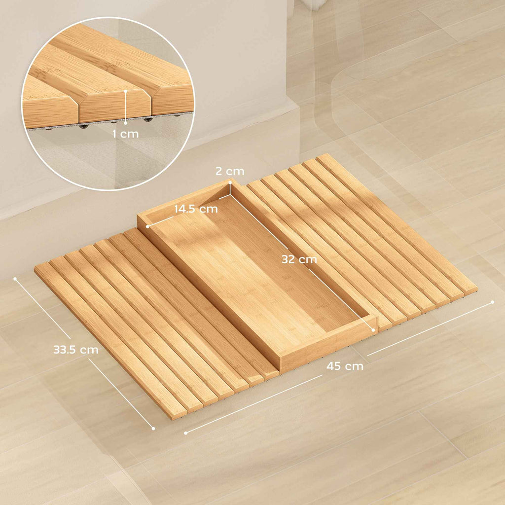 HOMCOM Bamboo Sofa Armrest Tray, Flexible Sofa Mat with Tray, Wood Color