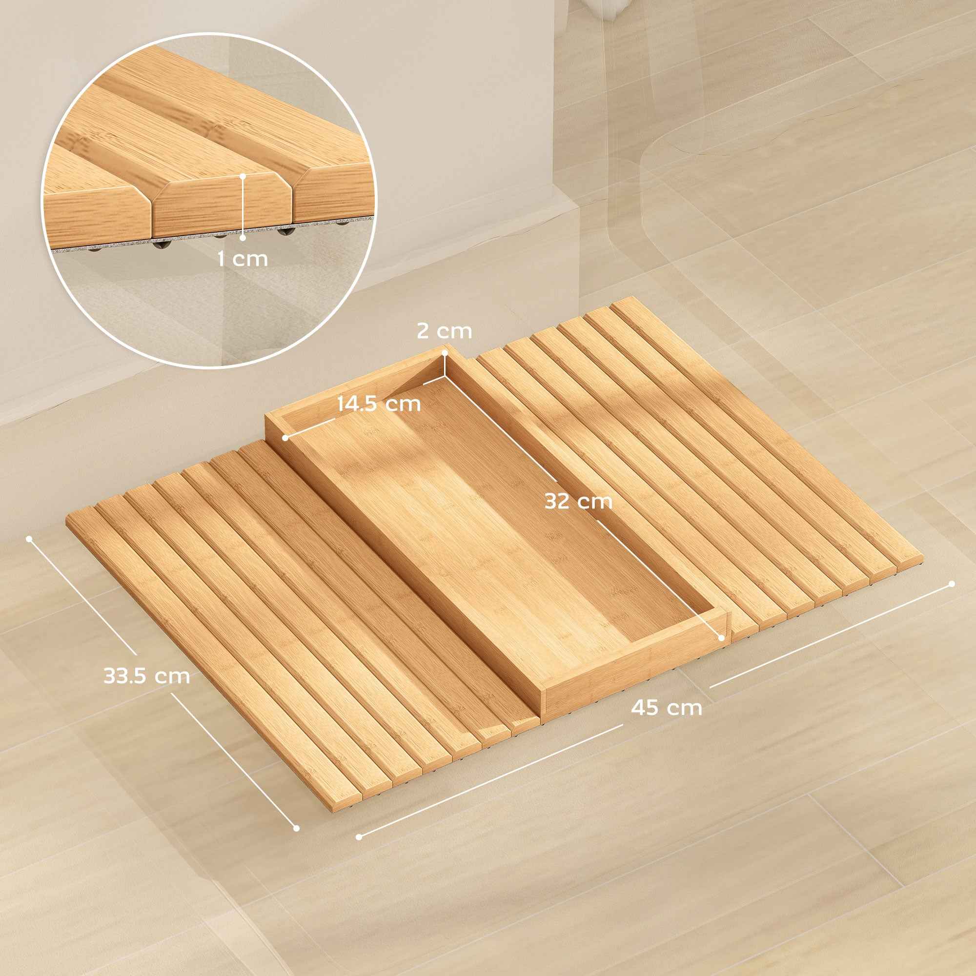 HOMCOM Bamboo Sofa Armrest Tray, Flexible Sofa Mat with Tray, Wood Color