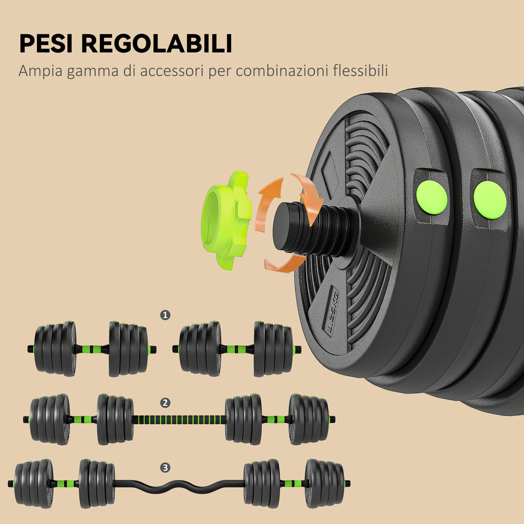 3-in-1 Barbell Set with 16 Weight Plates and Non-Slip Handle, 140x22x22 cm, Green