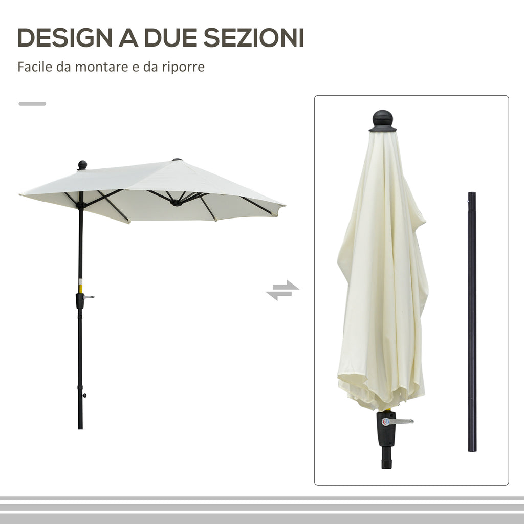 Semicircular Umbrella with Crank and Anti-UV Canopy, 200x190x240 cm, Cream